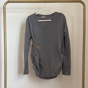 Gray V-Neck Women's Maternity Top